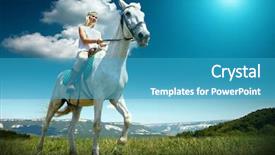  Presentation with horse riding - Beautiful slide deck featuring animal happy trail - young horsewoman riding on white backdrop and a  colored foreground
