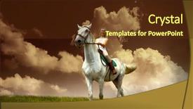  Presentation with horse riding - Presentation design having animal happy trail - young horsewoman riding on white background and a  colored foreground