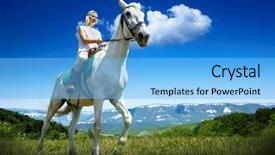  Presentation with horse riding - Colorful PPT layouts enhanced with animal happy trail - young horsewoman riding on white backdrop and a  colored foreground