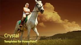  Presentation with horse riding - Cool new slide set with animal happy trail - young horsewoman riding on white backdrop and a  colored foreground