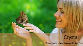  Presentation with animal health - Amazing slide deck having animal health free - butterfly on woman hand backdrop and a gold colored foreground