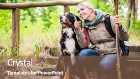  Presentation with mountain hiking - Audience pleasing slides consisting of animal health free - hiking woman with rucksack backdrop and a coral colored foreground
