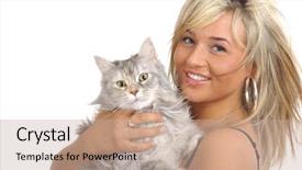  Presentation with lover - Presentation theme enhanced with animal lover - beautiful woman with silver cat background and a mint green colored foreground