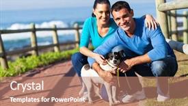  Presentation with pet - Presentation enhanced with animal lover - beautiful young couple and pet background and a coral colored foreground