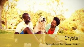  Presentation with lover - PPT theme consisting of animal lover - couple posing with a dog background and a yellow colored foreground