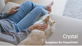  Presentation with lover - Amazing presentation design having animal lover - woman cuddle her dog backdrop and a gray colored foreground