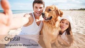  Presentation with dog templqtes - Amazing presentation having animal lover - young happy couple with dog backdrop and a coral colored foreground