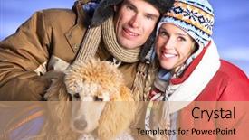  Presentation with lover - Presentation with animal lover - young happy smiling couple background and a coral colored foreground