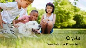  Presentation with play children - Audience pleasing theme consisting of animal lover children pet dog backdrop and a yellow colored foreground