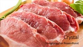  Presentation with steak and pork chops - Slide set having animal muscles - fresh raw pork chops background and a red colored foreground