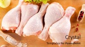  Presentation with animal chicken - Amazing PPT theme having animal muscles - raw chicken drumsticks on cutting backdrop and a coral colored foreground