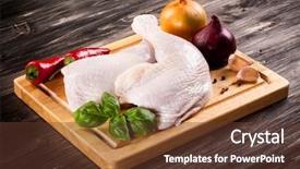  Presentation with vegetable cutting board - Audience pleasing PPT theme consisting of animal muscles - raw chicken legs on cutting backdrop and a tawny brown colored foreground