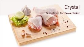  Presentation with vegetable cutting board - Beautiful slide deck featuring animal muscles - raw chicken legs on cutting backdrop and a  colored foreground
