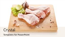  Presentation with animal chicken - PPT theme featuring animal muscles - raw chicken legs on cutting background and a  colored foreground