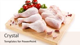  Presentation with chicken little chicks - Colorful PPT theme enhanced with animal muscles - raw chicken wings and drumsticks backdrop and a coral colored foreground