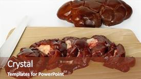  Presentation with kidney - Beautiful presentation featuring animal organ - sliced beef kidney and hole backdrop and a tawny brown colored foreground