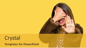  Presentation with woman sad - Presentation theme with animal protection - beautiful middle age elegant woman background and a gold colored foreground