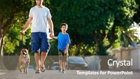  Presentation with father and son - Presentation featuring animal s family - father walking with his dog background and a gray colored foreground