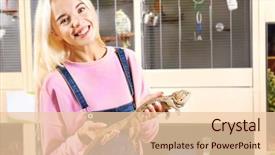  Presentation with agama - Amazing slide deck having animal selection - portrait of beautiful young woman backdrop and a lemonade colored foreground