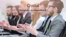  Presentation with team meeting - Theme enhanced with animal teamwork - business team applauding the speaker background and a  colored foreground