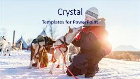  Presentation with dog sled - Presentation theme featuring animal teamwork - teenage boy having a cuddle background and a sky blue colored foreground