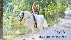  Presentation with horse riding - Theme consisting of animal tracks - blond girl woman riding background and a  colored foreground