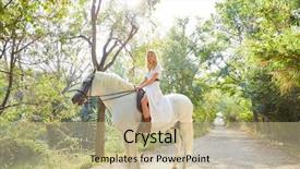  Presentation with horse riding - Slides with animal tracks - blond girl woman riding background and a coral colored foreground