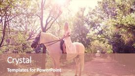 Presentation with horse riding - PPT theme having animal tracks - blond girl woman riding background and a coral colored foreground