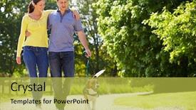  Presentation with walk - Slides enhanced with animal tracks - hispanic couple taking dog background and a yellow colored foreground