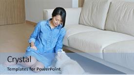  Presentation with dog - Slide set having animals body parts - woman cuddle on her dog background and a light blue colored foreground