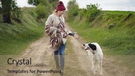 Presentation with running - Presentation theme enhanced with animals chase - active woman running with her background and a  colored foreground