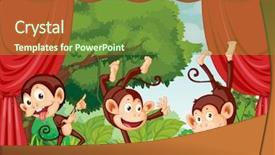  Presentation with vector - Cool new slide set with animals clipart - monkeys are on the stage backdrop and a tawny brown colored foreground