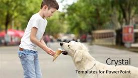  Presentation with pastrie ice cream - Slides with animals eat - small boy feeding ice-cream cute background and a soft green colored foreground