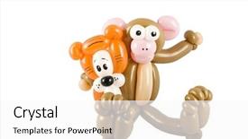  Presentation with balloon - PPT theme featuring animals entertainment - balloon animal tiger and monkey background and a white colored foreground