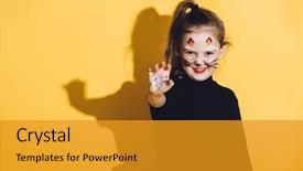  Presentation with funny animals - Amazing presentation design having animals entertainment - young girl with cat makeup backdrop and a gold colored foreground