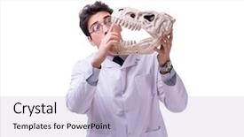  Presentation with funny animal - Cool new PPT layouts with animals evolution - funny crazy professor paleontologyst studying backdrop and a light blue colored foreground