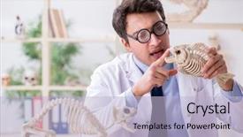  Presentation with funny animal - Audience pleasing PPT theme consisting of animals evolution - funny crazy professor studying animal backdrop and a light blue colored foreground