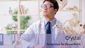  Presentation with funny animal - Beautiful presentation theme featuring animals evolution - funny crazy professor studying animal backdrop and a light blue colored foreground