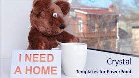  Presentation with toy - Slide deck with animals need - toy-bear looking out window close-up background and a  colored foreground