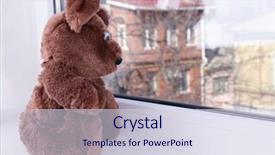  Presentation with toy - Theme with animals need - toy-bear looking out window close-up background and a  colored foreground