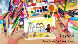  Presentation with sea cartoon - Theme with animals on beach sand background and a coral colored foreground