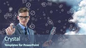  Presentation with connecting - Slides featuring animated - businessman touching connecting icons background and a ocean colored foreground