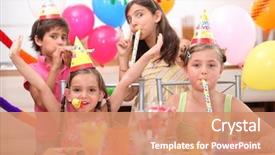  Presentation with animated birthday - Beautiful slide deck featuring animated - children at birthday party backdrop and a coral colored foreground