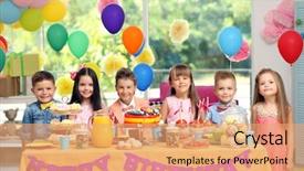  Presentation with animated birthday - Cool new presentation design with animated - children's birthday party in decorated backdrop and a coral colored foreground