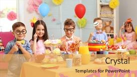  Presentation with animated birthday - Cool new presentation design with animated - children's birthday party in decorated backdrop and a yellow colored foreground