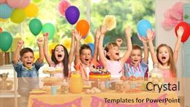  Presentation with animated birthday - PPT theme consisting of animated - children's birthday party in decorated background and a coral colored foreground