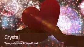  Presentation with fireworks - Colorful PPT theme enhanced with animated - couple holding heart against colourful backdrop and a tawny brown colored foreground
