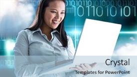  Presentation with binary - Beautiful slide deck featuring animated - digital composition of woman using backdrop and a light blue colored foreground