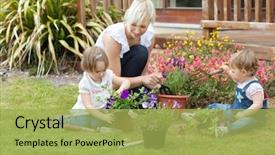  Presentation with animated - Cool new slides with animated - family with colorful flowers backdrop and a yellow colored foreground