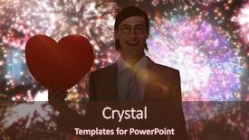  Presentation with fireworks - Amazing PPT theme having animated - geeky businessman smiling and holding backdrop and a wine colored foreground